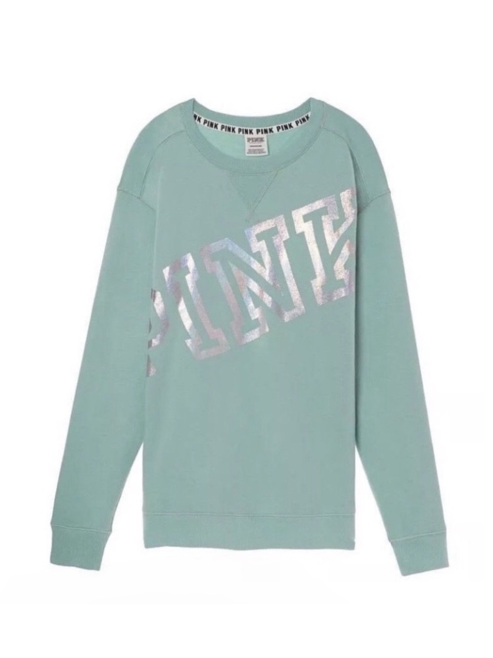Victoria’s Secret VS PINK Holographic Shiny Teal Crew Neck Sweater Top